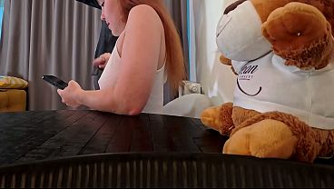 Braless all natural hot authentic redhead real college girl gives a big cock guy an ignoring handjob at home