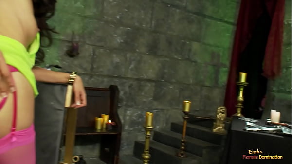 Dominas bind two guys with handcuffs before sucking them off until they are hard enough for riding.