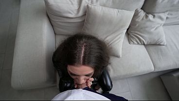 Boss accidentally cums in pussy after brunette takes off condom!