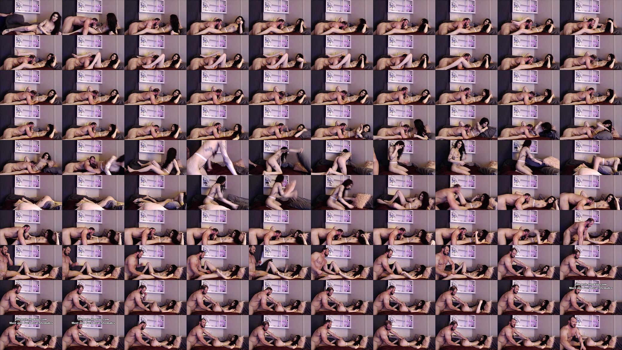 Inked TS Brunette Blowjob By Her Fat BF 预览图