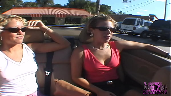 Two College Girls Ride Around Town Flashing