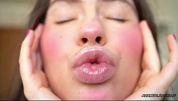 Pillow-soft Glossed Lips in a Melting Sensual Kiss