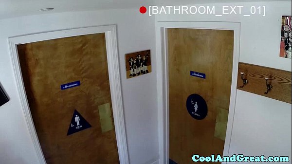 Housewife big facial in restaurant restroom