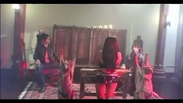 Asian slut gets double penetrated by two big white cocks after party