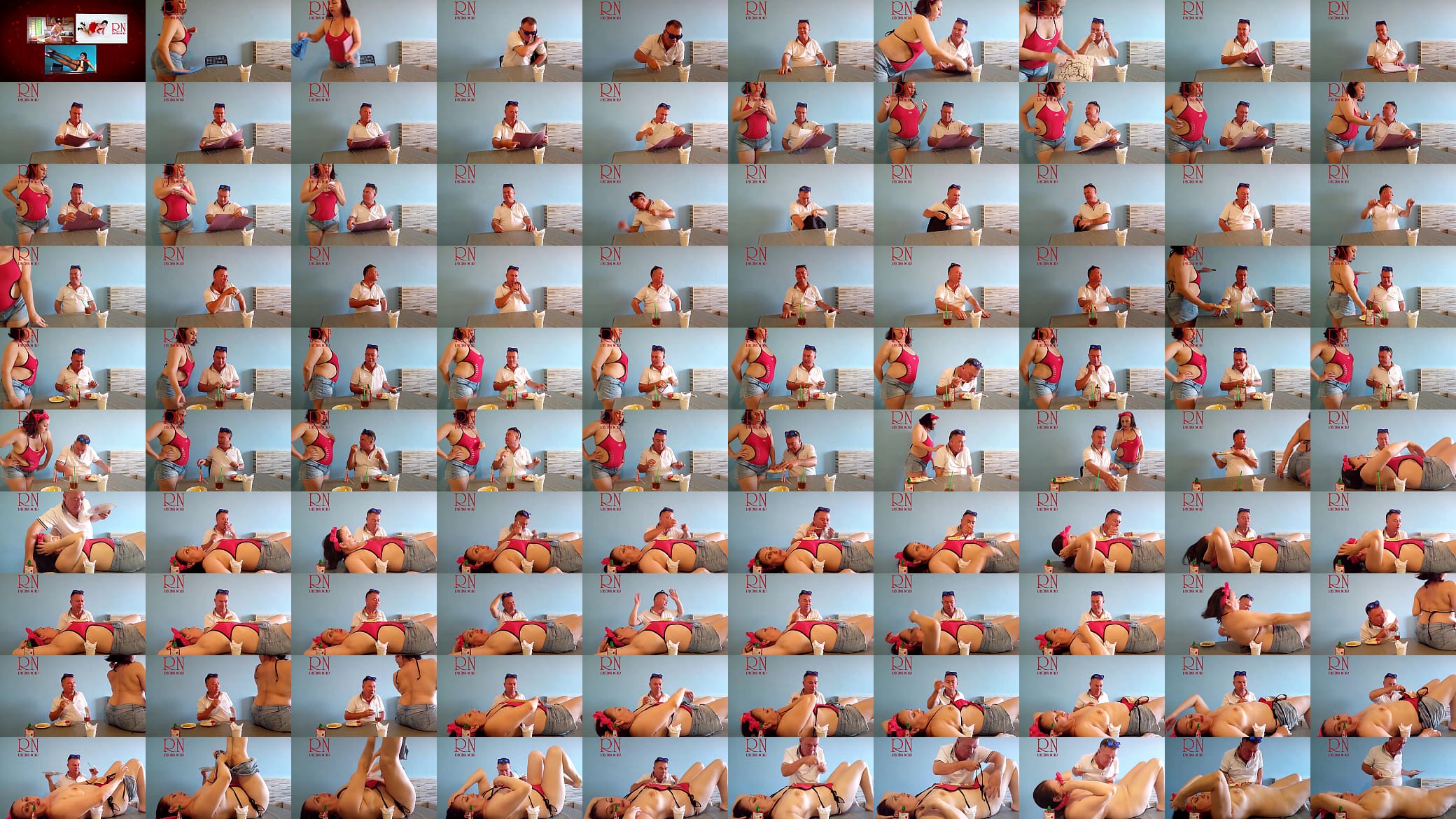 Naked waitress. Restaurant guest eats from the waitress&#039;s navel. C2 short 268 预览图