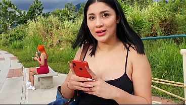 Martina lets two strangers control her toy in a park till squirt