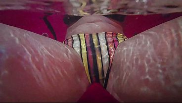 Underwater clothed sex, cumming in underwear titjob.