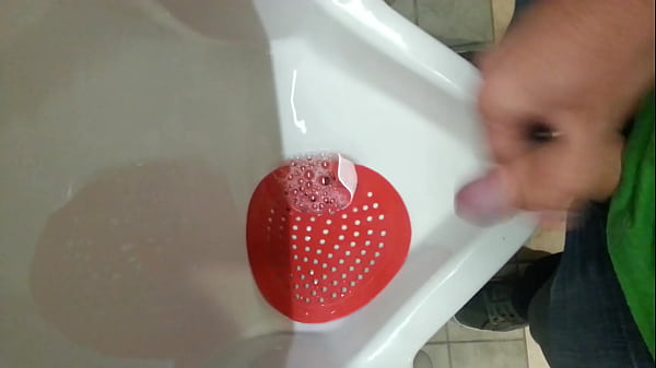 Guy with uncut cock pees in public then plays w...