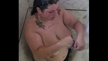 Hidden Camera in Shower Catches Thick Latina BBW Washing Her Big Ass - Voyeur Overhead View
