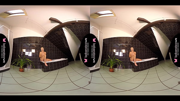 Solo blonde with big tits,Lena Love masturbating in bathroom,in VR.
