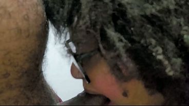 The stepmother takes so much cum in her mouth that she can't even swallow.