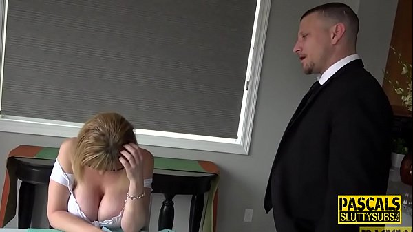Mature busty submissive gets throated