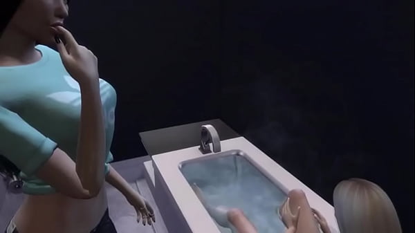 Lesbian friend peeps on friend in bath tub