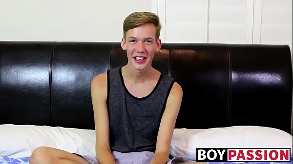 Skinny twink wanks his long cock until he explo...