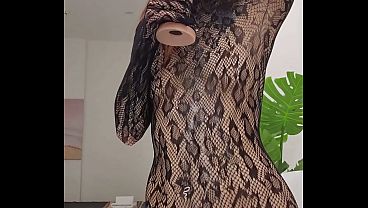 Sloppy Deepthroat &amp; Pussy Slapping in Sheer Fishnet Bodysuit 40 sec