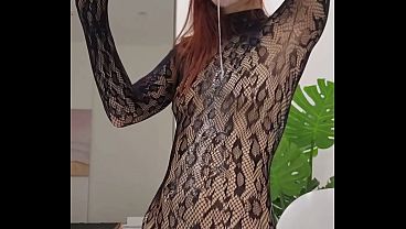 Sloppy Deepthroat & Pussy Slapping in Sheer Fishnet Bodysuit