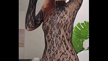 Sloppy Deepthroat & Pussy Slapping in Sheer Fishnet Bodysuit