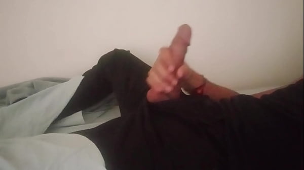 Horny guy in black pants moaning and jerking of...