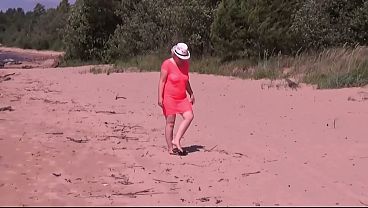 Naughty milf is having fun at a picnic - Sits pussy on a bottle of lemonade