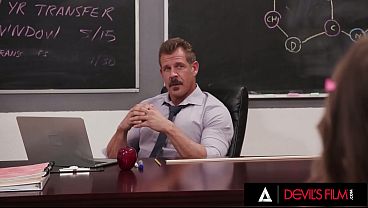 DEVILS FILM - Rose Carter Squirts Pussy Juice On Teacher’s Face Then Fucks Him Hardcore In Class