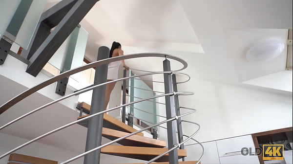 OLD4K. After shower aroused beauty has fun with boyfriends old manhood