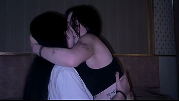 Two hot brunettes kiss passionately and then deliver multiple orgasms