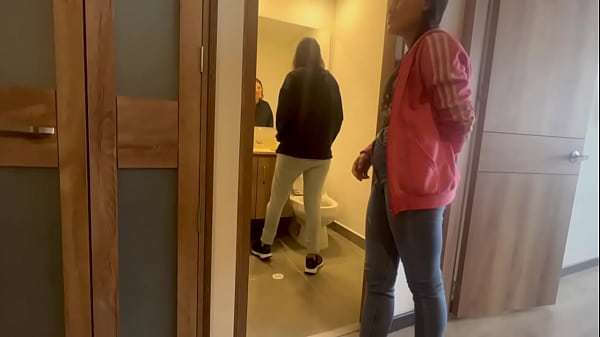 My friend leaves me alone at the hot aunt's house and we fuck in the bathroom