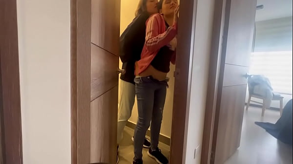 My friend leaves me alone at the hot aunt's house and we fuck in the bathroom