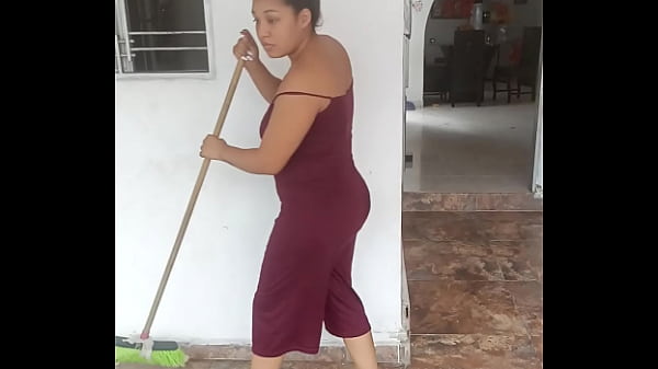 Talking to my wife while cleaning the house, I ask her to suck my cock and the situation ends comically