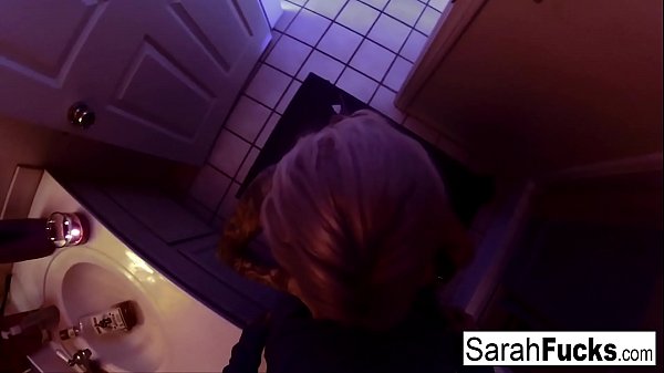 Pornstar Sarah Jessie gives a BJ in the bathroom