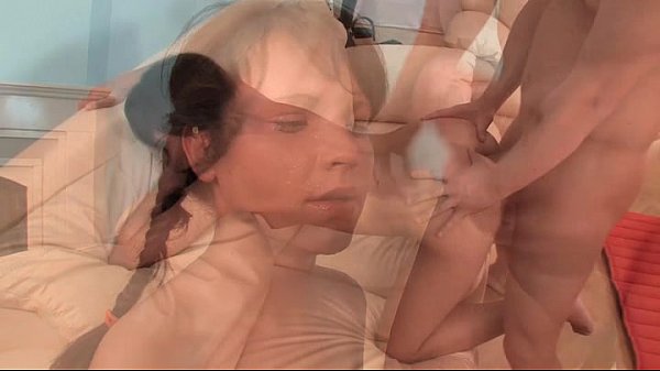 Excited man kisses girl's tits