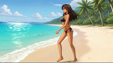 Tropical Brunette Goddess: Sunset Strip & Beach Masturbation - AI Generated