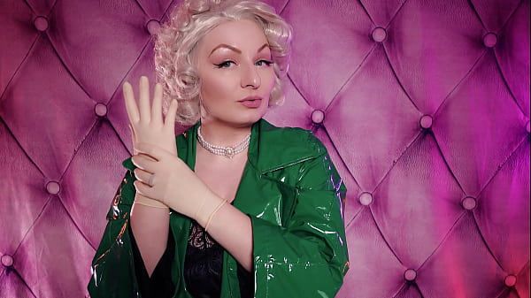 ASMR latex gloves and green PVC coat sexy SFW video by hot MILF