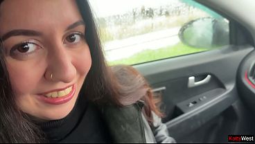 Cum on My Face! I Want to Walking Like this on Street! Blowjob in Car and Public Cumwalk