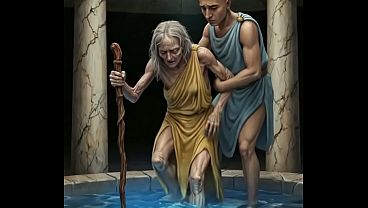 An elderly woman is taken to a magical spring to become a stunning woman.