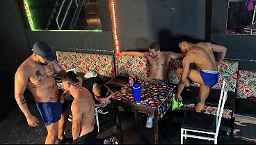 Friends meet at a restaurant, lose control, and have an orgy right there; even the waitress recorded it.