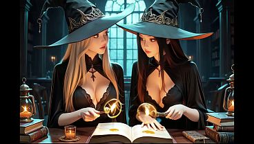 Lesbian Witches [AI] Tribbing Tribadism Kissing Trib With Magic Wands Various Angles Library 10 min