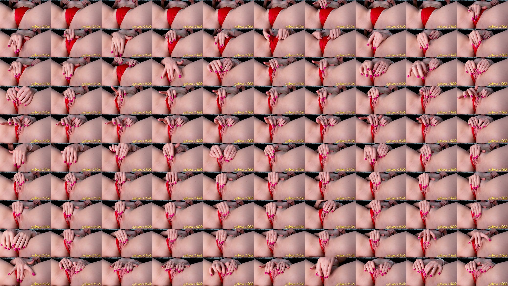 Beauty in red panties plays with her juicy horny pussy, pushing her panties aside. Juicy pussy flows and cums from such caresses 预览图