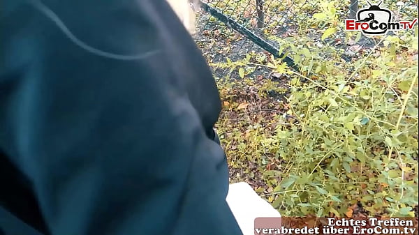 Slim sporty blonde with small tits does German real street casting