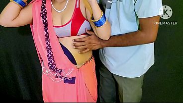 Submissive wife teasing her servant with blowjob and fucked after removing saree
