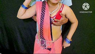 Submissive wife teasing her servant with blowjob and fucked after removing saree