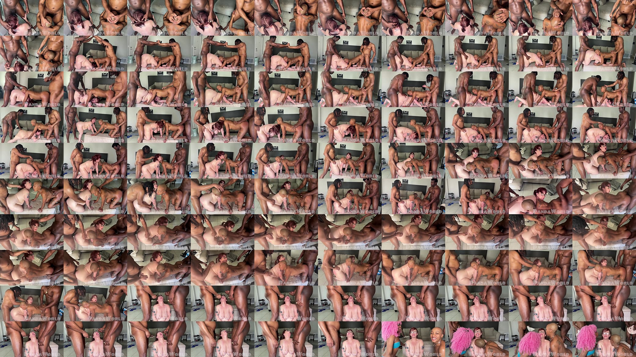 Interracial MMFFF Double Blowjob Bald Ebony Slut Anal Destruction Fat Redhead Covered in HUGE BBC Double Facial 预览图