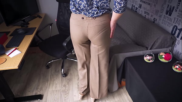 Secretary Shows Off Panty Lines Through Tight Pants At Work
