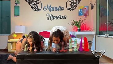 Challenge launched: Who sucks the most? - Group dildo sucking.
