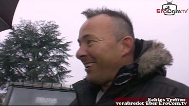 Hot German blonde MILF persuaded to have sex on the street