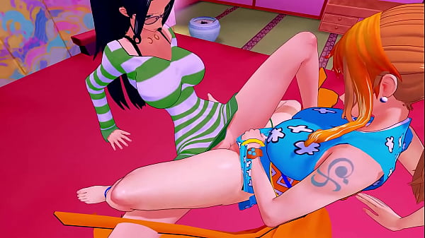 [One Piece] Nico Robin and Nami decided to celebrate their victory in Wano land, but they got caught by Monkey D Luffy and played with their pussies! ~ (Short)