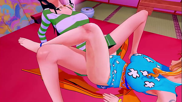 [One Piece] Nico Robin and Nami decided to celebrate their victory in Wano land, but they got caught by Monkey D Luffy and played with their pussies! ~ (Short)
