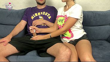 Step Sister Spotted Step Brothers Big Dick Through Shorts And Couldn't Resist! Mutual Handjob Orgasm