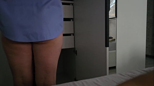 She cleans my room and I see her big beautiful tits, I show her a dick and she spies on me as I masturbate, and then she touches my dick with her hand and wants to masturbate me with two hands until I
