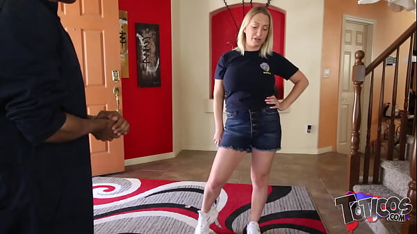 "You Broke my Cookie Jar!" Blonde w/ big tits gets pissed off and goes Karen on her black handyman then straddles his big black cock on the stairs. After doggystyle interracial fuck she swallows his cum on theshimmyshow episode 57 ft Quinn Water